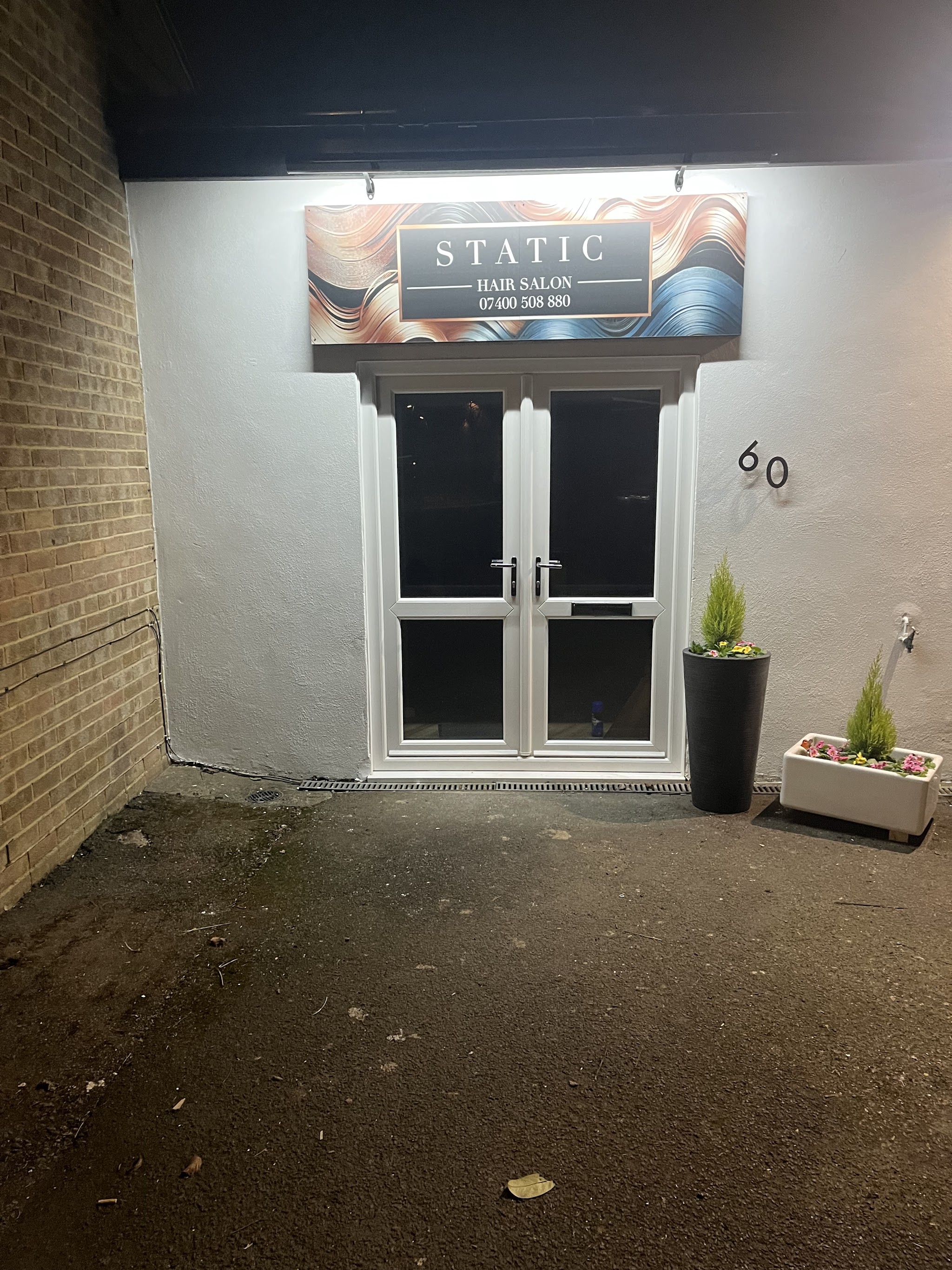 The entrance to Static Hair Salon at number 60 Larkfield Road