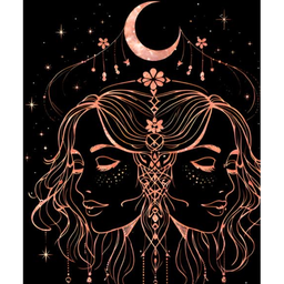 Static Sanctuary's copper illustration of two faces beneath a crescent moon